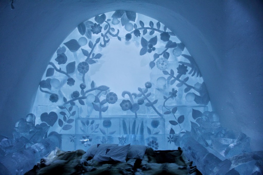 Ice Hotel: Art suite 'The Flower', inspired by a flower that blossomed in Japan after the nuclear disaster, signifying the will to live