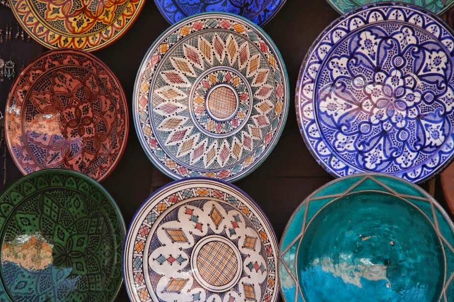 Marrakech: Moroccan pottery for sale in the souq