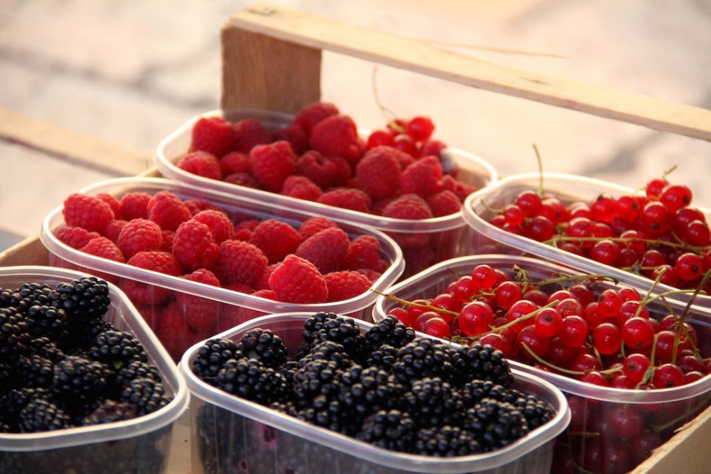 Fresh berries in the morning market