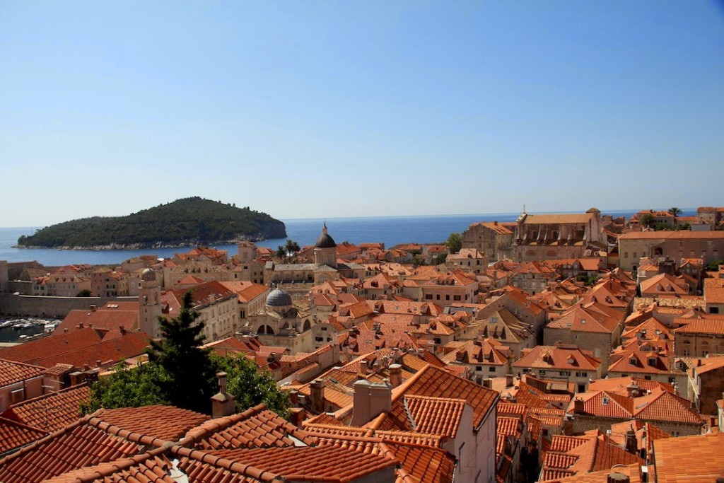 Dubrovnik: Red tiled roofs with Lokrum Island in the background