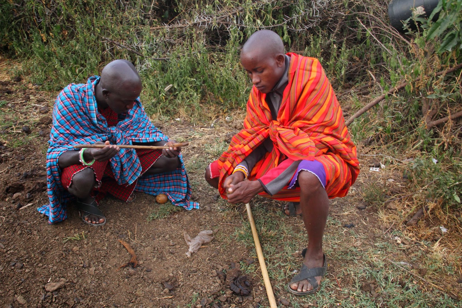 Masais making fire without a matchstick