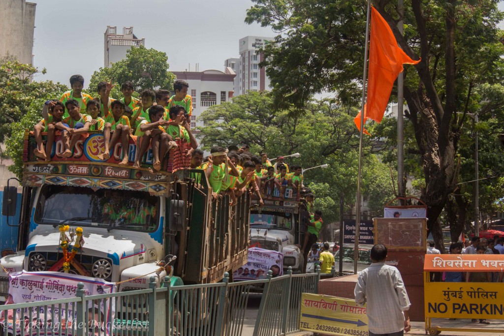 One of the many trucks that were hopping from one dahi handi locale to another