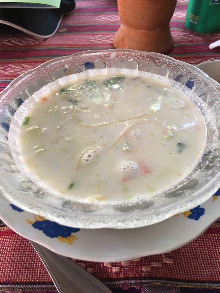 Coconut and noodle soup at Yar Pyi Vegetarian Restaurant